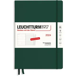 LEUCHTTURM1917 367749 Wochenkalender & Notizbuch Composition (B5) 2024, mit Extraheft für Adressen und Jahrestage, Forest Green, Deutsch, 12 Monate