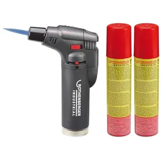 ROTHENBERGER Industrial Sturmfeuerzeug | Universalbrenner | Lötbrenner | wiederbefüllbar | Regulierbare und windsichere Flamme inkl. 2 x Nachfüllgas 100 ml ***Farbe Nicht wählbar***