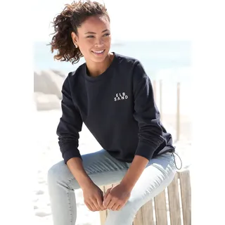 Sweatshirt ELBSAND "Carisa", Damen, Gr. L (40), marine, Sweatware, Obermaterial: 95% Baumwolle, 5% Elasthan, unifarben, figurumspielend hüftlang, Rundhals, Sweatshirts Sweatshirt, mit verstellbarem Gummizug am Saum, lockere Passform, casual-sportlich