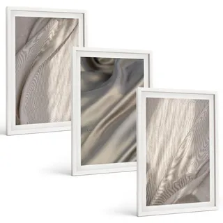 Tulup Bilder SET 3er Set - 40x60 cm Weißer Rahmen - Nahaufnahme von natürlichen Boho-Stoffen , Kunststoff , Rechteckig , 40x60 cm , einfache und schnelle Anbringung , Bilder & Rahmen, Bilder