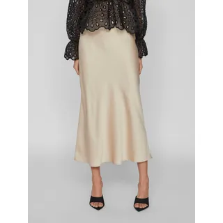 Maxirock VILA "VIELLETTE HW LONG SKIRT - NOOS", Damen, Gr. 34, beige (cement), Web, Obermaterial: 100% Polyester, unifarben, Basic schmal wadenlang, Röcke Maxirock, Kunstfaser