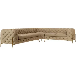 S-Style Möbel Ecksofa Chesterfield Lexi Beige Samt, langer Schenkel links , Textil , Echtholz,Buche, Birke , Eckteil, L-Form, Ottomane links,L-Form , 323x264 cm , Blauer Engel, FSC Mix, Oeko-Tex®, Hergestellt in Europa , Wohnzimmer, Sofas & Couches, Wohnlandschaften, Ecksofas