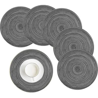 HEYOMART 6er Set Platzsets Rund Geflochtene Tischsets Abwaschbar Grau Rund Platzsets Waschbar Hitzebeständig Platzdeckchen Weihnachten für Hochzeit, Fest, Küche, Dekor - 38cm