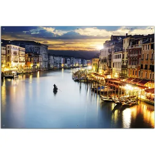Wallario Outdoor-Poster für Garten oder Balkon, Motiv Canal Grande in Venedig am Abend mit untergehender Sonne, in ca. 61 x 91,50 cm - Blau