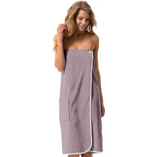Morgenstern Saunakilt Damen Saunahandtuch mit Knopf und Tasche 100% Baumwolle Frottee Oeko-TEX® 90 x 145 cm Handtuch mit Gummizug Katja Taupe