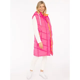 Steppweste ZWILLINGSHERZ "Strandglück", Damen, Gr. L, pink (neonpink), Steppware, Obermaterial: 100% Polyester, mehrfarbig, knielang, ohne Ausschnitt, Westen Steppweste, seitlicher Print, Kapuze, Taschen, modisch, Kontrastdetails