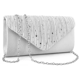 TINDTOP Abend-Clutch-Geldbörsen für Damen, Handtaschen für formelle Hochzeit, Party, Cocktail, Abschlussball, Umhängetasche, Umschlagtasche, A-Silber
