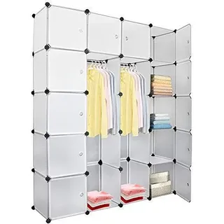 EINFEBEN 20 Wuerfel DIY Regalsystem Kleiderschrank Kleiderschränke Offen Kunststoff Garderobe mit Tueren Garderobenschrank Weiss 180 * 142 * 37CM - Weiß