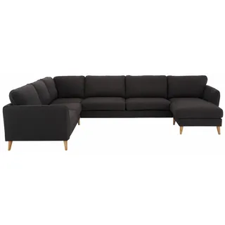 Home affaire Wohnlandschaft »MARSEILLE XXL 349cm, U-Form, Ottomane rechts/links wählbar« Massivholzbeine Eiche, Landhausstil, Wellenunterfederung, grau