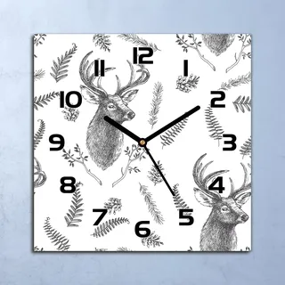 Wanduhr Echt-Glas-Küchenuhr Hirsch mit Kräutern Quarz 30x30 Deko Bilder
