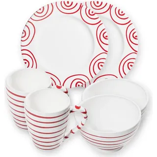 Gmundner Keramik Rotgeflammt Frühstücksset für 2 Personen