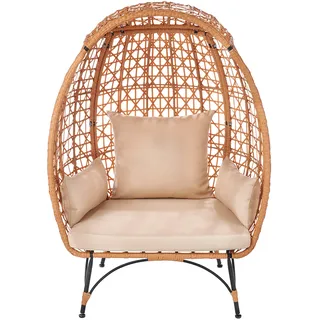 Kobolo Loungesessel Garten COCOON mit Metallgestell und Kissen | Korbsessel Polyrattan Gartensofa Gartenlounge Boho Gartenmöbel Outdoor Sitzgarnitur - Beige
