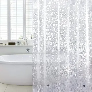 WELTRXE Duschvorhang 92x180cm für Schmale Dusche und Badewanne, Wasserdicht Antibakteriell Eva Vorhang Anti-Schimmel mit Gewicht Magnet Unten, 3D Steinmuster, Semitransparent, 0,15mm Dünn