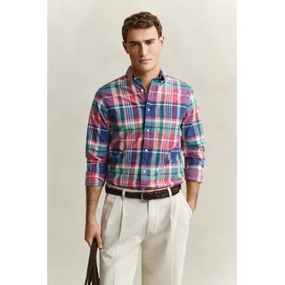 Langarmhemd GANT "REGULAR INDIAN MADRAS CHECK", Herren, Gr. L, N-Gr, bunt (rose rot), Web, Obermaterial: 100% Baumwolle, kariert, regular fit normal, Rundhals, eingesetzt 1-Knopf-Manschette, Hemden Langarmhemd, Regular fit mit Button-Down-Kragen