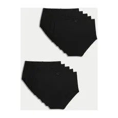 Womens M&S Collection 10er-Pack Taillenslips aus Baumwolle mit Lycra® - Black, Black, 20