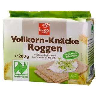 Linea Natura Bio Roggen Vollkorn Knäcke, Naturland Knäckebrot, Bio, ohne Hefe gebacken, 200g