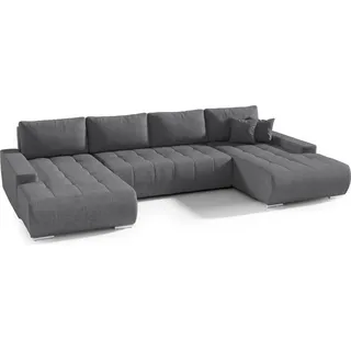FEDVE Ecksofa mit Schlaffunktion DHAKA U Form Couch Sofagarnitur - Grau Textil, U-Form, 185x85x350 cm, Wohnzimmer, Sofas Couches, Wohnlandschaften, Wohnlandschaften in U-Form