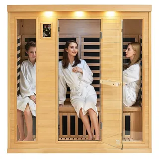 VEVOR Infrarot Holzsauna, Raum Heimsauna Spa für 1 bis 2 Personen, Niedrig-EMF Infrarot Hemlock Holzsauna mit Sicherheitsglas Tür & Mehrfarbenlampe & Bluetooth Lautsprechern & Lichttherapie-Lichtern, 3 bis 4 Personen-Quadrat