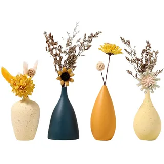 Kleine Bunte Keramik Keramikvasen 4 STK Mini Keramik Blumenvase für Tischdeko Moderne Vase Set Deko Vase Keramik Kleine Bunte Retro Vasen in Morandi Farbe für Wohnzimmer Schlafzimmer Office Dekor