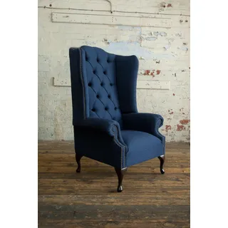 Ohrensessel Chesterfield Sofa Couch Polster 1 Sitzer Sessel Sofas Textil Blau - Blau