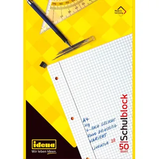 IDENA 10394 - Schulblock, DIN A4, 50 Blatt, 70 g/m2, kariert, gelocht