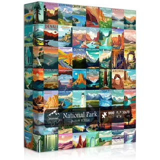 Nationalparks Puzzle für Erwachsene 1000 Teile, Reise-Poster Landschaftspuzzle inklusive Zion Yellowstone Yosemite, Natur Jigsaw Puzzles Landschaft Berglandschaft