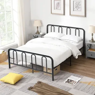 COSTWAY Metallbett Bettgestell für 200 x 140 cm Matratze, Doppelbettgestell, Bettrahmen mit Lattenrost, Stauraum unter dem Bett, Metall Gästebett Plattformbett , ohne Matratze - Schwarz
