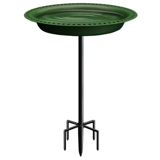 Garbuildman Verbesserte Vogeltränke mit 5 Zinken und Metallpfahl, abnehmbare Dekoschale, Spa und freistehende Vogelfutterstation für den Außenbereich, ovaler Stil, Grün