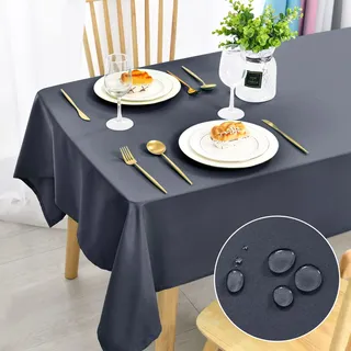 DWCN Grau Tischdecke Fleckschutz Abwaschbar Wasserdicht 130x130cm Küche | Tischwäsche Wetterfest Abwischbare Wasserdicht Geburtstag Tischtuch für Esszimmer, Garten, Party, Hochzeiten oder Haushalt