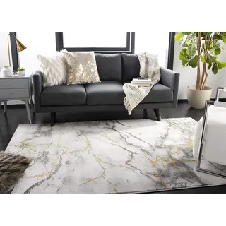 SAFAVIEH Zeitgenössische Teppich für Wohnzimmer, Esszimmer, Schlafzimmer - Craft Collection, Kurzer Flor, Grau und Gold, 122 X 183 cm