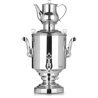 BEEM Samowar KATHARINA III 15l 3000W Edelstahl | Türkischer Teekocher elektrisch | 3000 W | 2L Teekanne mit Sieb Edelstahl | 15 L Wasserkocher | Zapfhahn