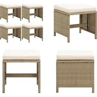 vidaXL Gartenhocker 4 Stk. mit Sitzkissen Poly Rattan Beige - Fußhocker - Fußbank - Fußbänke - Fußstütze - Beige