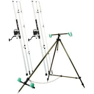 FISH-XPRO Beach Pro Deluxe – 2 Ruten – 2 Rollen – Strandunterstützung – Strand-Angelset – Strandruten-Set – 3,90 m – Weiß