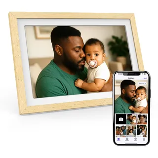 Xoro 11 Zoll WiFi Digitale Bilderrahmen, 1920x1080 Full HD 1080P IPS Touch Display, 32GB Speicher, Automatische Rotation, Buchenholz, Teilen Sie Fotos sofort von überall aus