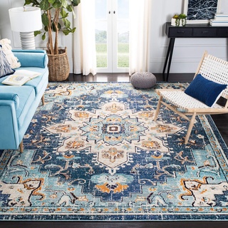 SAFAVIEH Distressed Teppich für Wohnzimmer, Esszimmer, Schlafzimmer - Madison Collection, Kurzer Flor, Blau und Hellblau, 200 x 200 cm