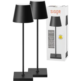 SIGOR Nuindie 2.0 Akku-Tischlampe, 2er-Set, nachtschwarz | Dimmbar • Indoor & Outdoor • IP54 • 38 cm • USB-C • 12 h Leuchtdauer