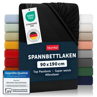 Blumtal® Spannbettlaken 90x190x30cm aus Microfaser - Oekotex zertifiziertes Bettlaken Spannbettlaken in Schwarz