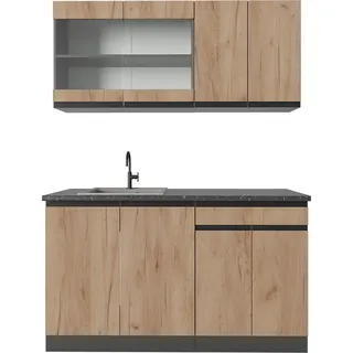 Vicco Singleküche R-Line, 140 cm , AP Anthrazit, Goldkraft Eiche/Anthrazit