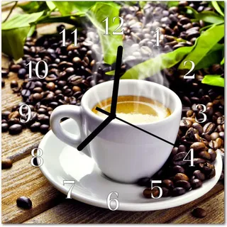 Glasuhr Wanduhr Küchenuhr Echt-Glas 30x30 cm Kaffee Tasse mehrfarbig