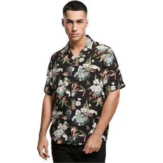 Urban Classics Herren Hemd Viscose AOP Resort Shirt, lässiges Hemd für Männer, mit floralem Print, blacktropical, 4XL