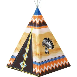 Wigwam Kinder Spielzelt Tipi mit bunten Motiv drinnen und draußen