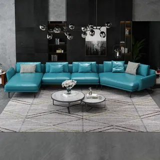 Sofa U-Form Ledersofa Couch Wohnlandschaft Garnitur Design Modern Sofas Turkis