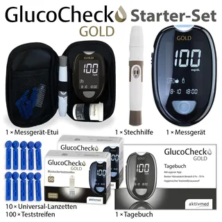 GlucoCheck Gold Set (mg/dl) zur Kontrolle des Blutzuckers mit 110 Teststreifen 1 St