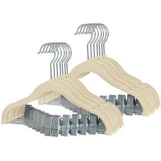 APOSEN Finnhomy rutschfeste Kleiderbügel für Baby und Kinder, Samt-Kleiderbügel mit beweglichen Clips, robust und platzsparend, für Hosen, Röcke, Mantel, Beige, 20 Stück
