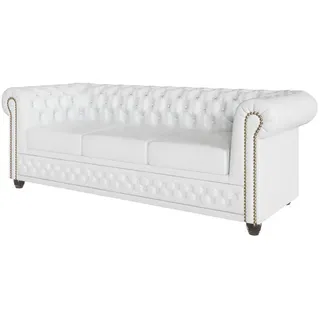 s-style möbel Chesterfield-Sofa 3-sitzer Morin Weiß vegan Leder , Textil , Echtholz,Birke , Füllung: Silikon,Komfortschaum , 203x72x86 cm , Oeko-Tex®, Hergestellt in Europa , Wohnzimmer, Sofas & Couches, Sofas, Chesterfield Sofas