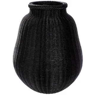 GILDE Bodenvase Weave aus Kunstharz - bauchig - strukturiert - gewebtes Muster - schwarz - Höhe 58 cm x Ø 45 cm - Dekovase