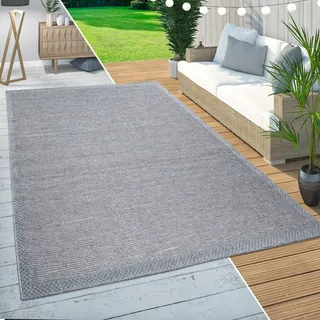 Paco Home In-& Outdoor Teppich Balkon Küchenteppich Modernes Bordüren Design beige Grau Grösse 160 cm rund - Beige