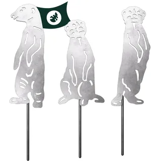 VERDOBA Erdmännchen Gartendeko in Silber - Erdmännchen Figuren Set mit leichtem Antikfinish - Gartenstecker Silber - Gartendeko aus stabilem Eisen für Garten, Balkon & Terrasse