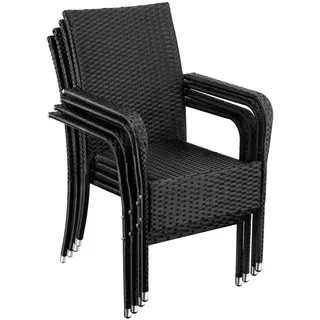 Tectake Rattanstuhl Girona Gartenstuhl 58 x 67 x 90 cm schwarz 4 St.