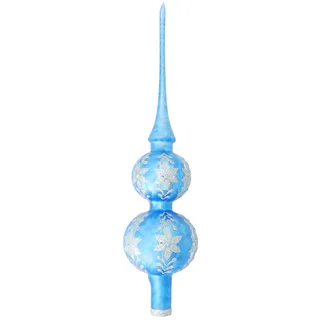 Christbaumspitze KREBS GLAS LAUSCHA "KGL03386, Weihnachtsdeko, Christbaumschmuck", blau (blau, weiß), T:31cm Ø:7cm, Glas, Weihnachtsbaumschmuck, Christbaumspitze, aus Glas, mit Dekor